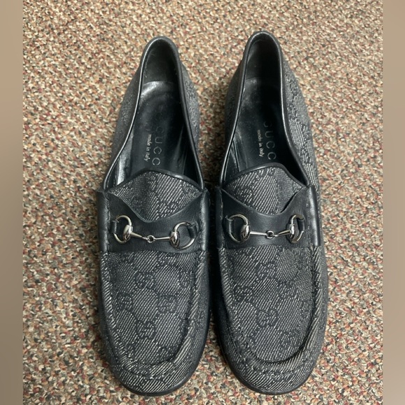 Gucci horsebit loafers black/ grey denim - Picture 1 of 5